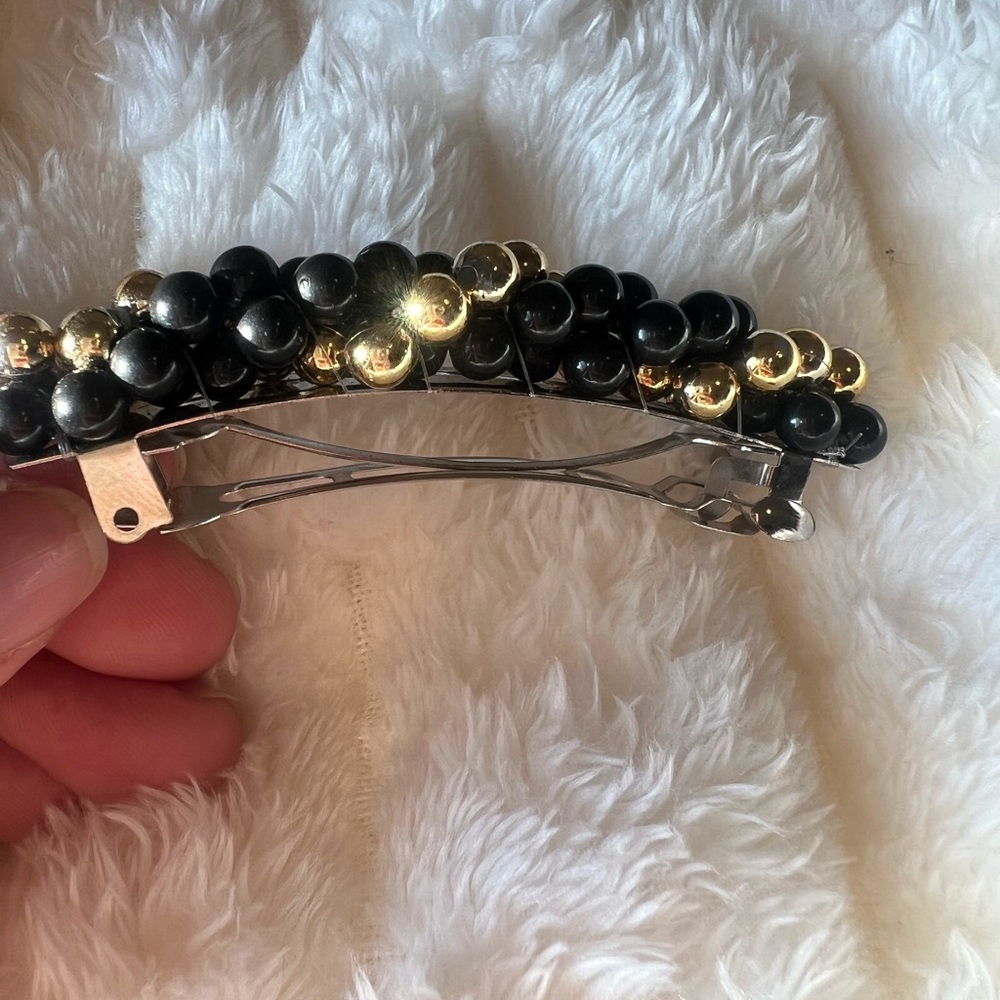 Vintage 80s 90s Barrettes Lot Goody France Gold Chain Black Clips - Picture 5 of 11